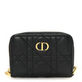 Grained Calfskin Supple Cannage Caro Compact Zip  Wallet Black