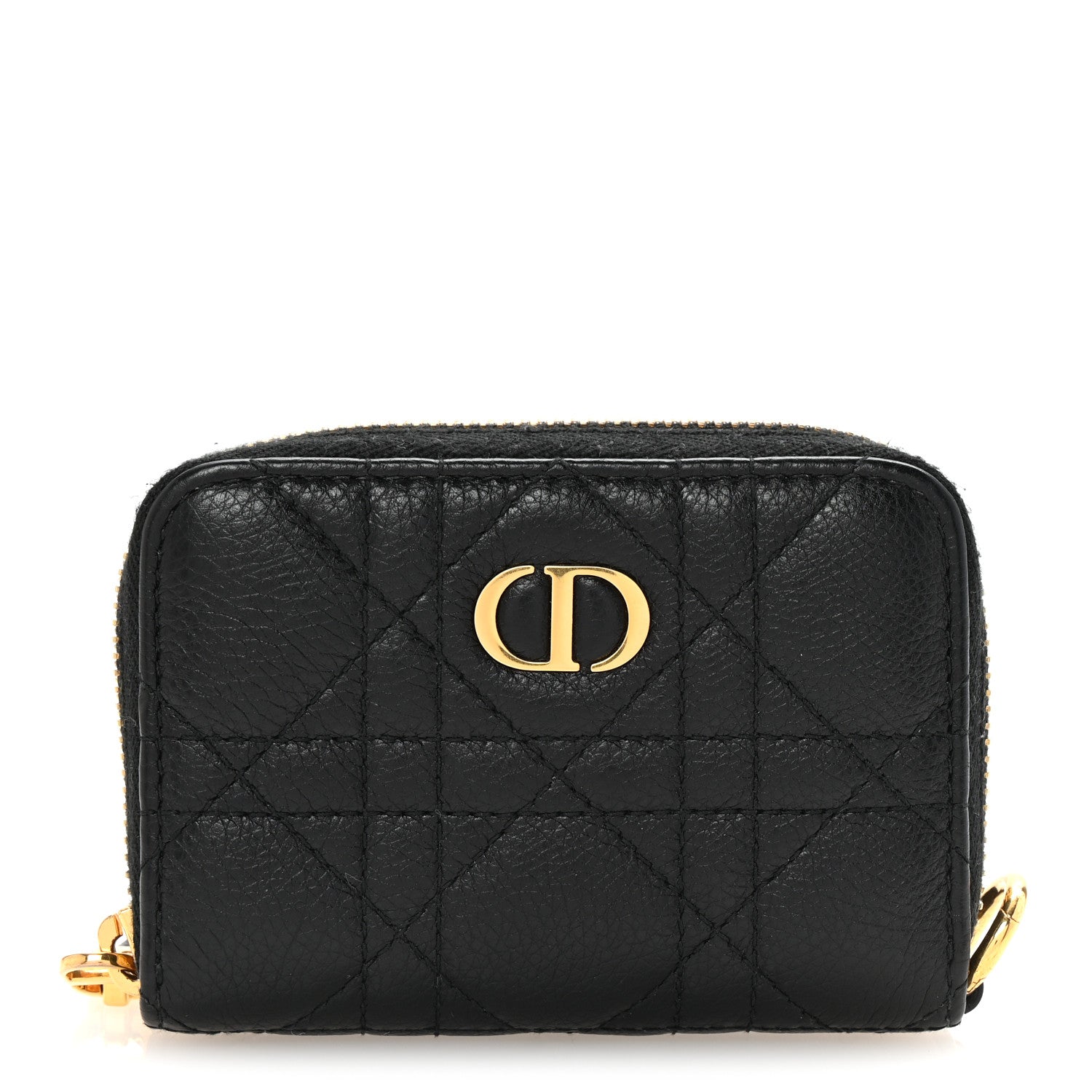 Grained Calfskin Supple Cannage Caro Compact Zip  Wallet Black