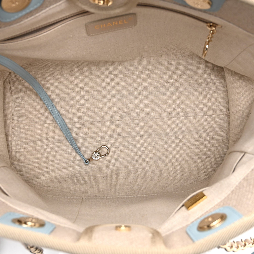 Mixed Fibers Calfskin Small Deauville Tote Grey Light Blue