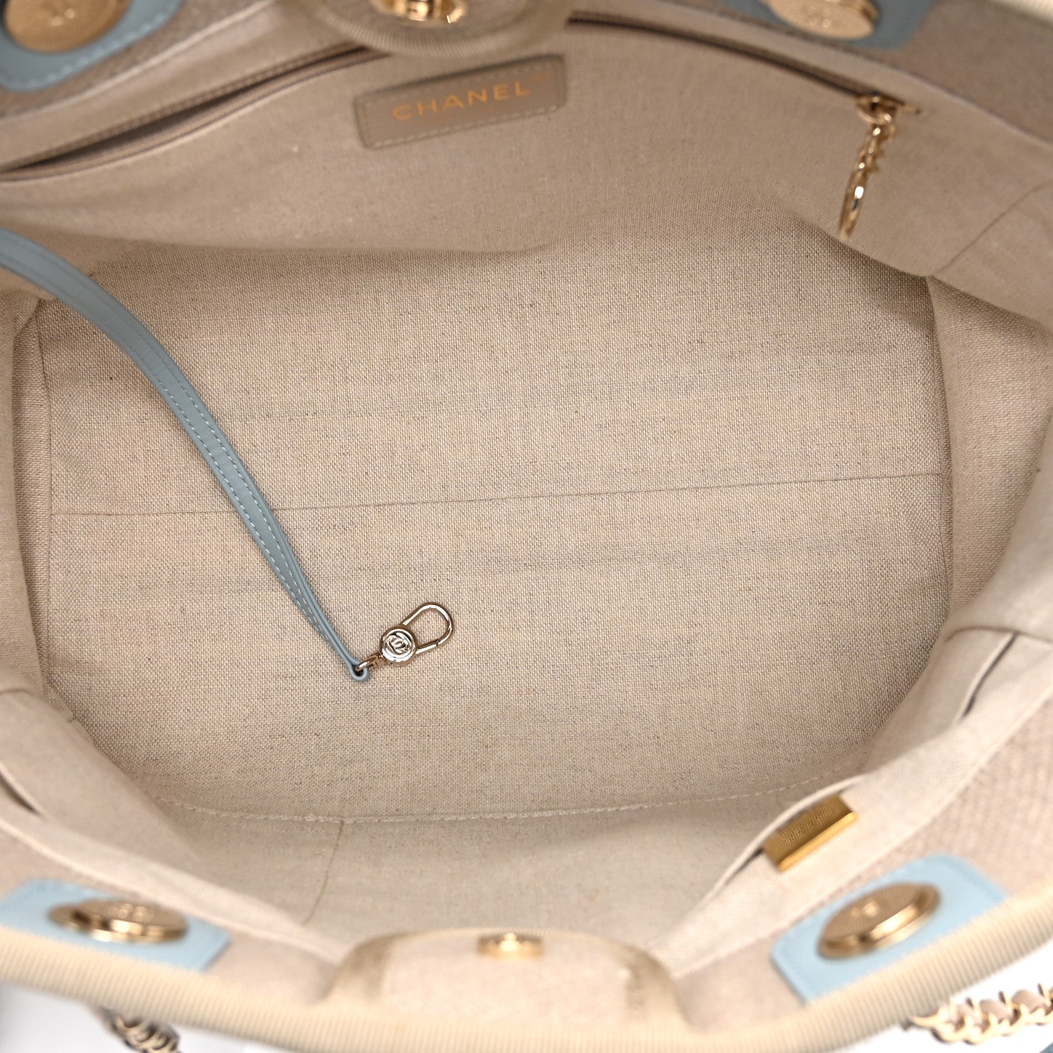 Mixed Fibers Calfskin Small Deauville Tote Grey Light Blue