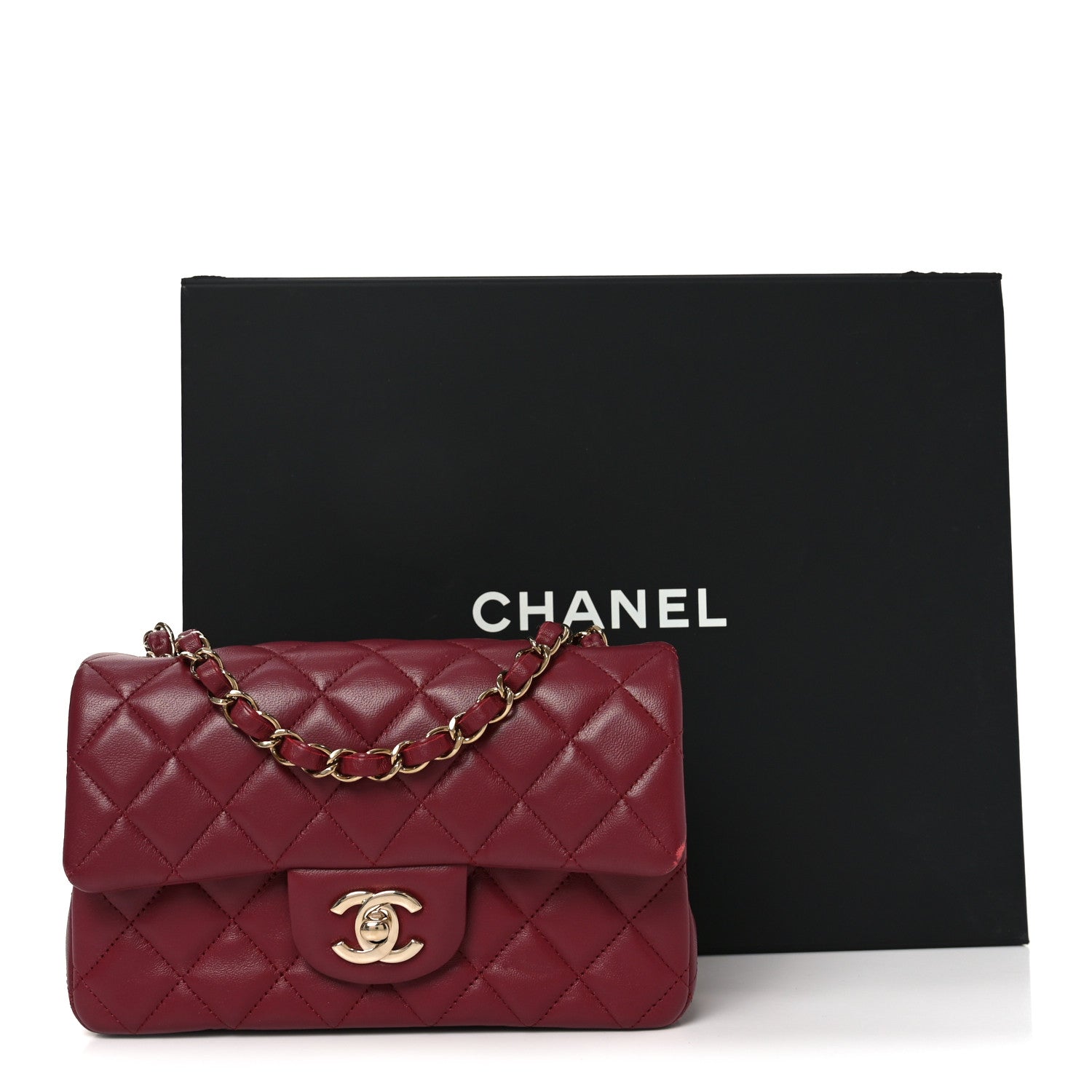 Lambskin Quilted Mini Rectangular Flap Burgundy