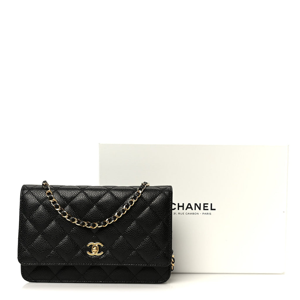 Caviar Quilted CC Turnlock Wallet On Chain WOC Black