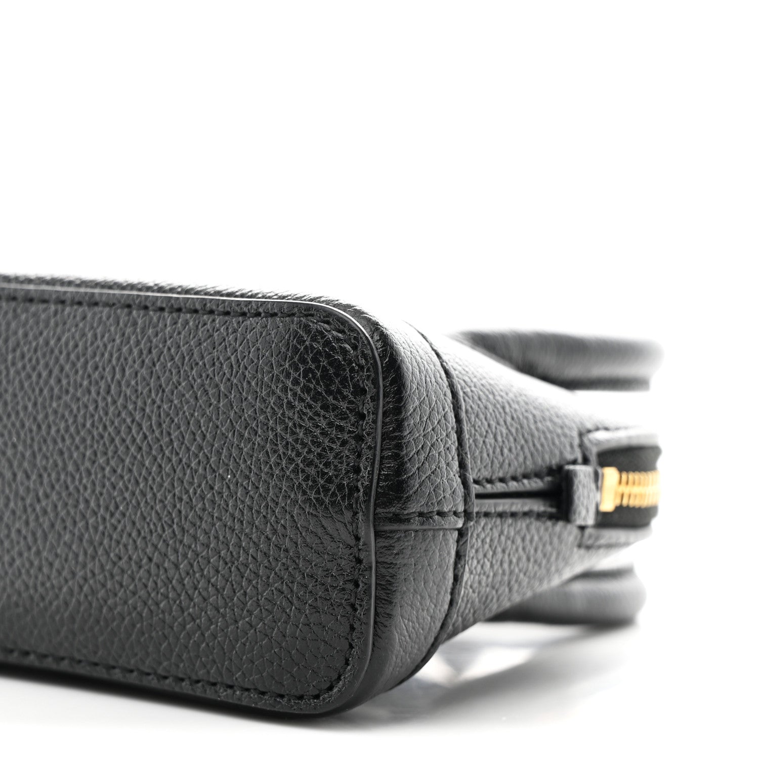 Grained Calfskin Logo Mini Ville Top Handle Bag Black White
