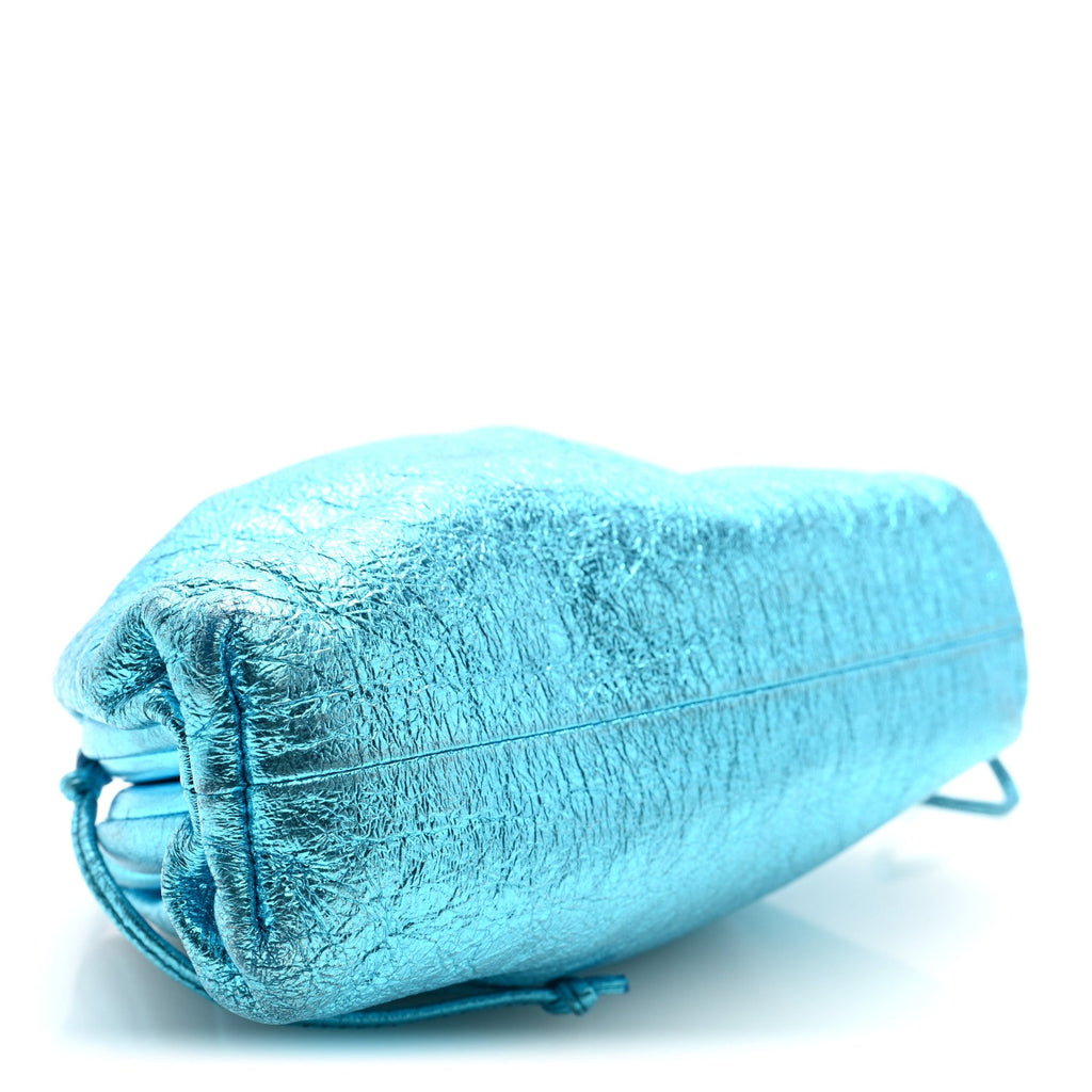 Metallic Crushed Calfskin The Mini Pouch Sky Blue