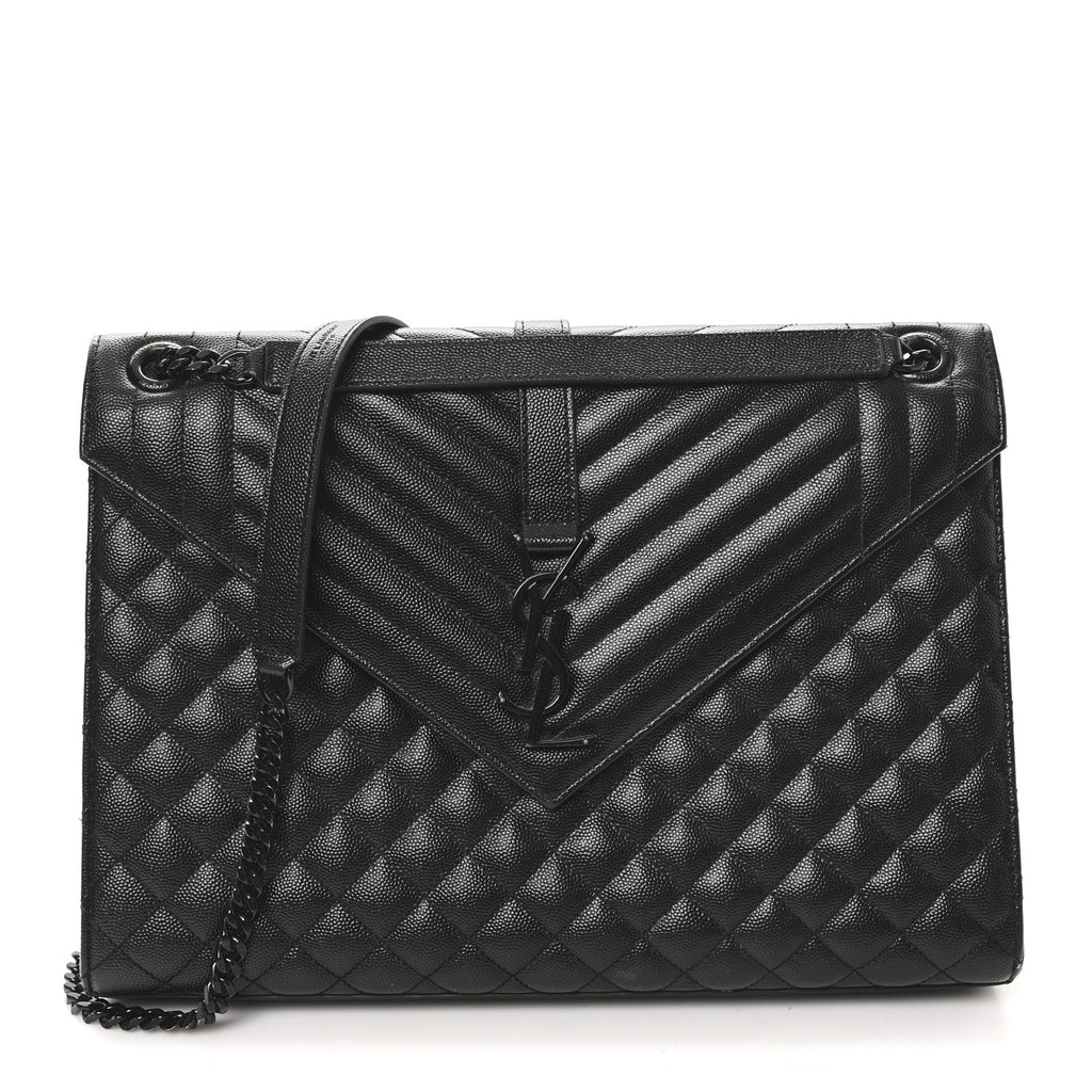 Grain De Poudre Textured Mixed Matelasse Large Triquilt Monogram Monochrome Satchel Black