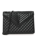 Grain De Poudre Textured Mixed Matelasse Large Triquilt Monogram Monochrome Satchel Black