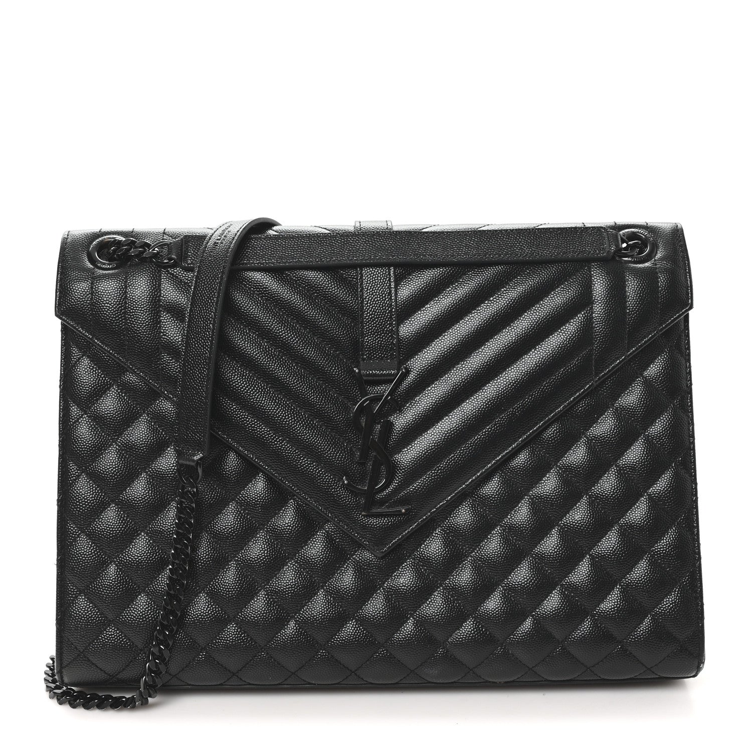 Grain De Poudre Textured Mixed Matelasse Large Triquilt Monogram Monochrome Satchel Black