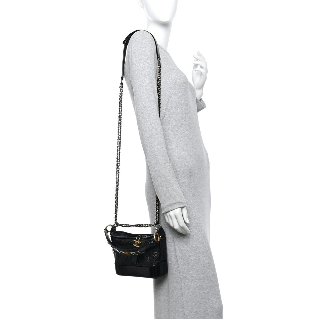 Aged Calfskin Quilted Small Gabrielle Logo Hobo Black