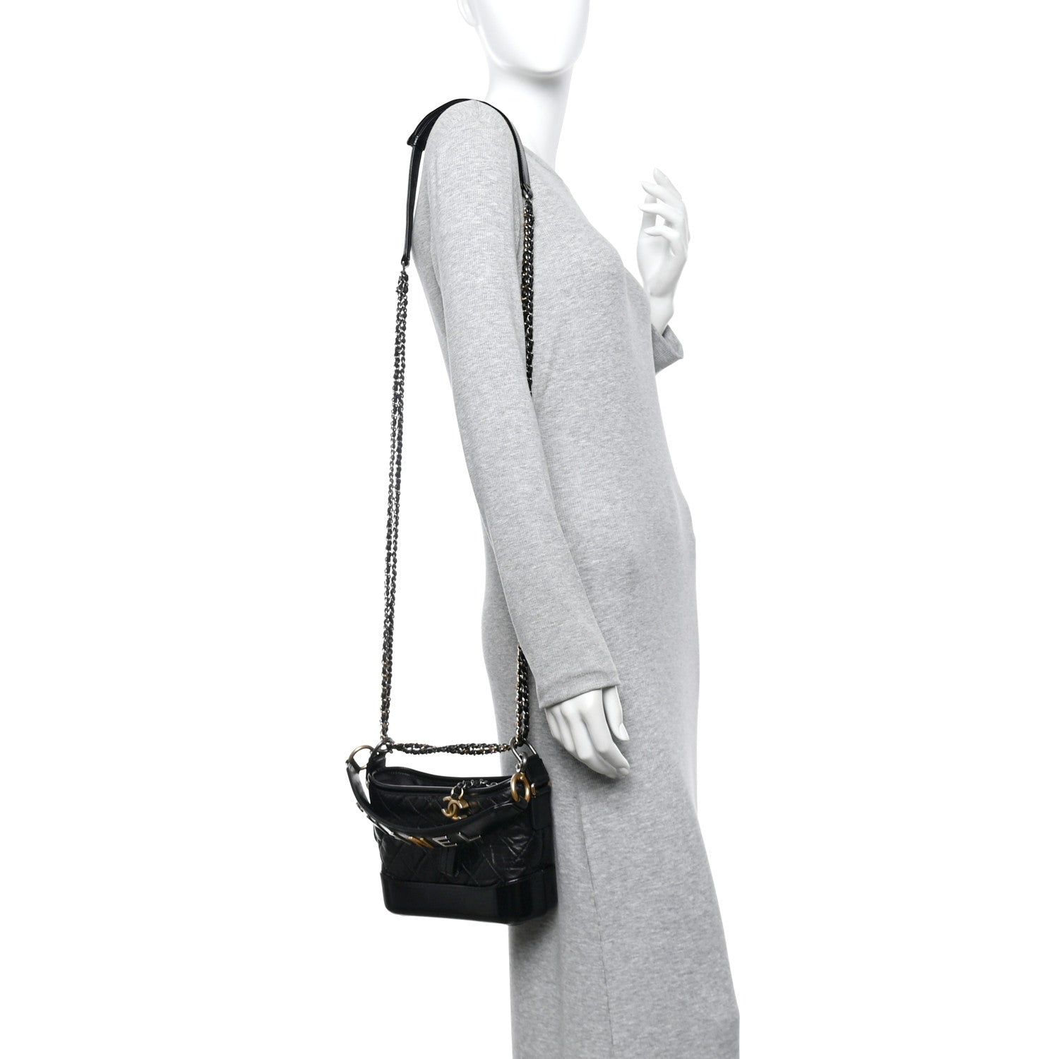 Aged Calfskin Quilted Small Gabrielle Logo Hobo Black