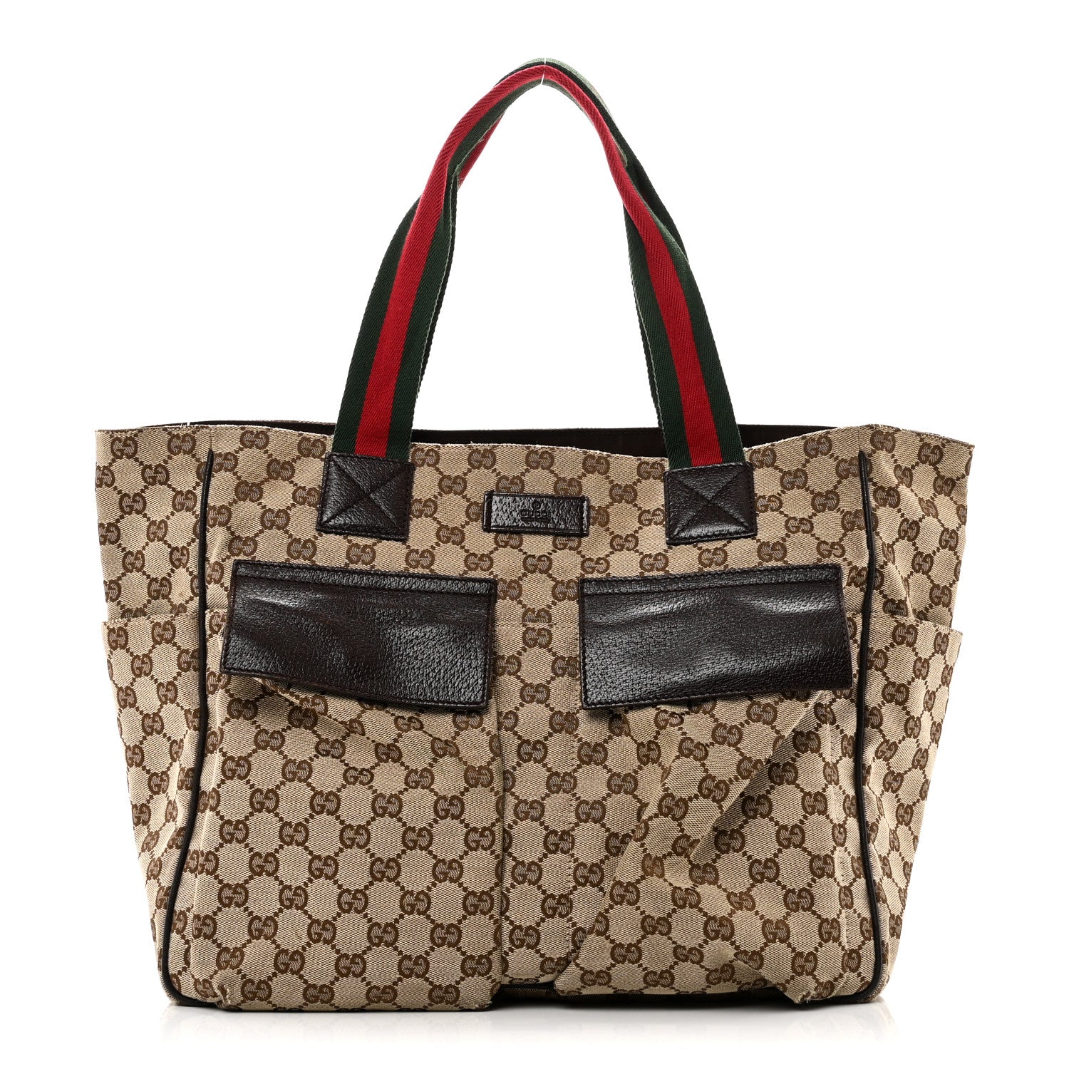 GG Monogram Medium Web Handle Double Pocket Tote Brown