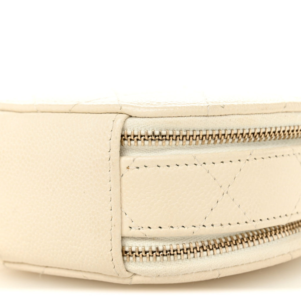 Caviar Quilted Round Handle With Care Vanity With Chain White