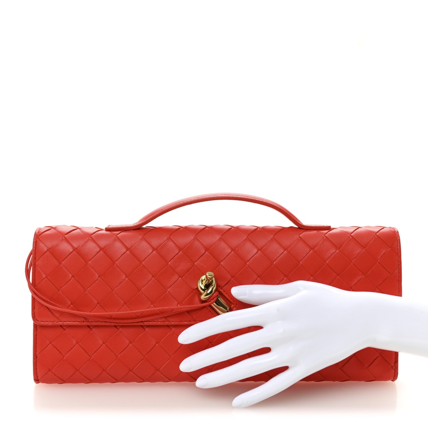 Nappa Intrecciato Long Andiamo Top Handle Clutch Orange
