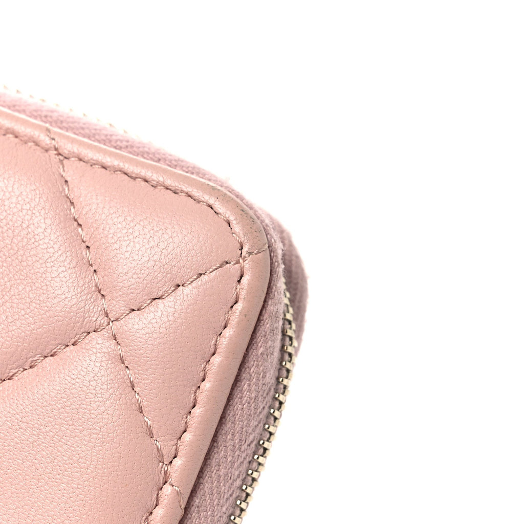 Lambskin Quilted Chanel 19 Vertical Zip  Holder Wallet Light Pink