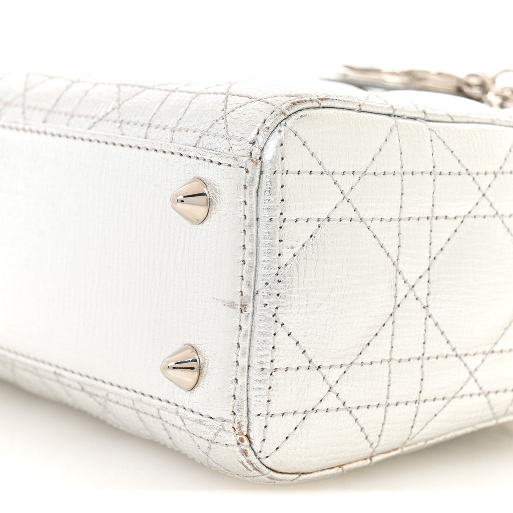 Metallic Grained Calfskin Cannage Small Lucky Badges My Lady Dior Silver