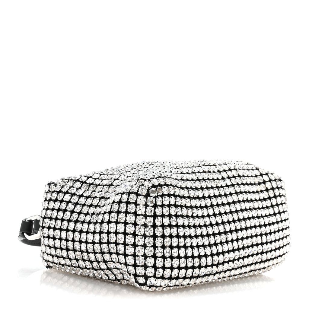 Mesh Crystal Rhinestone Mini Heiress Pouch Black Silver