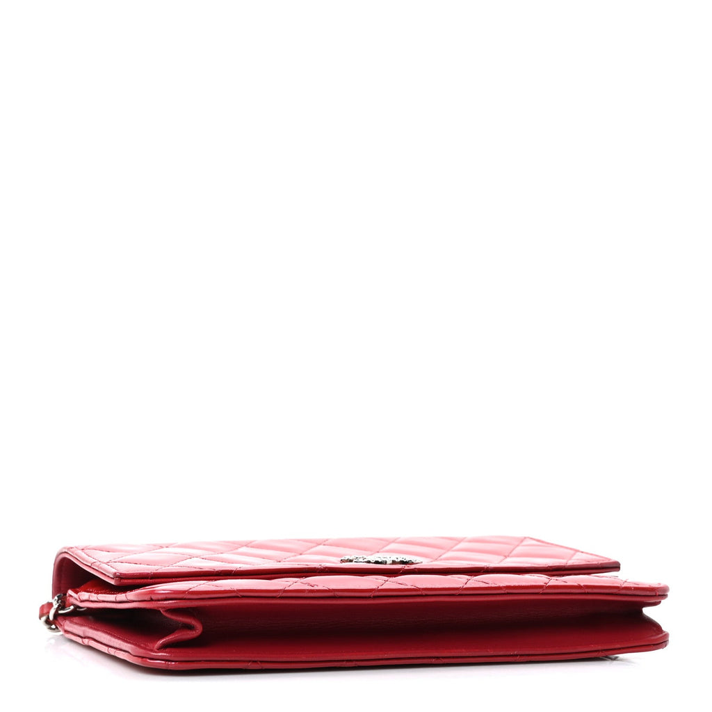 Patent Quilted Brilliant Wallet On Chain WOC Red