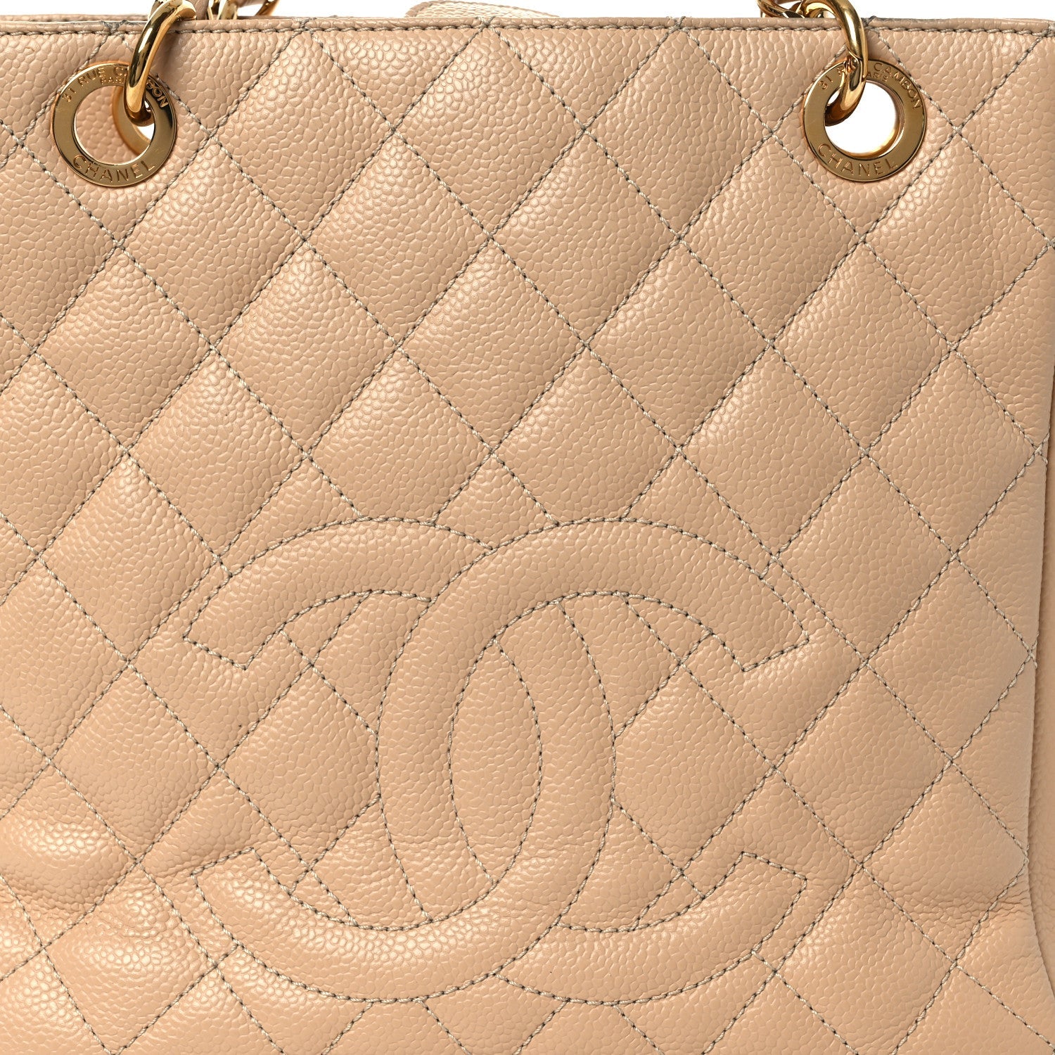 Caviar Quilted Petit Shopping Tote PST Beige Clair
