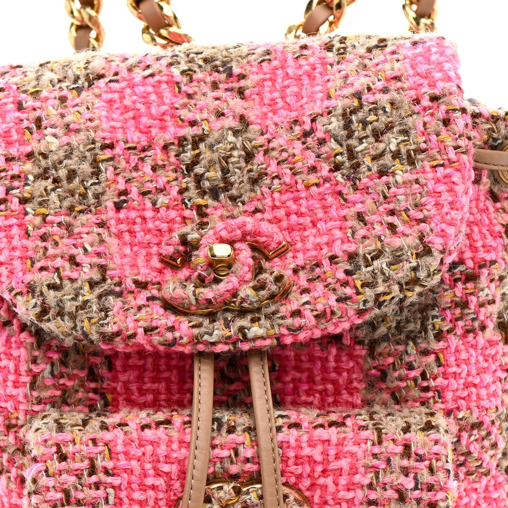 Wool Tweed Elegant Backpack Pink Brown