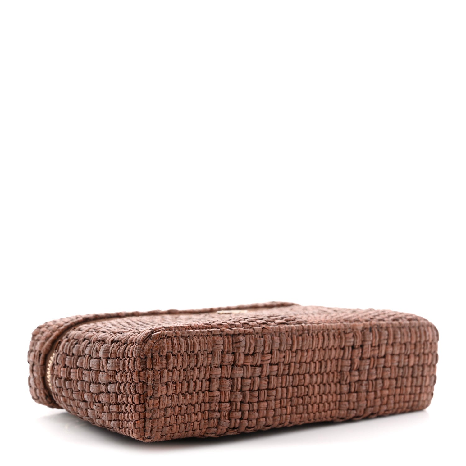 Braided Raffia Quilted Top Handle Slim Vanity With Chain Brown