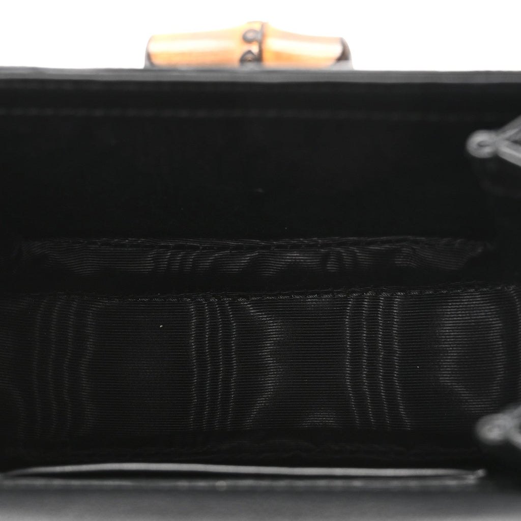 Sequin Lizard Embossed GG Mini Bamboo 1947 Top Handle Chain Bag Black White
