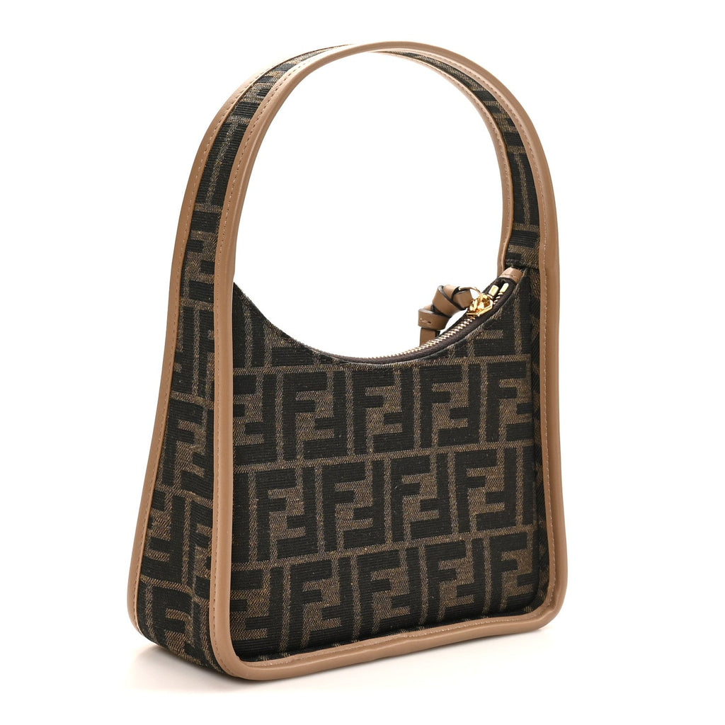 Fabric Jacquard Vitello Grace FF 1974 Mini Fendessence Shoulder Bag Tobacco Moro Ebano
