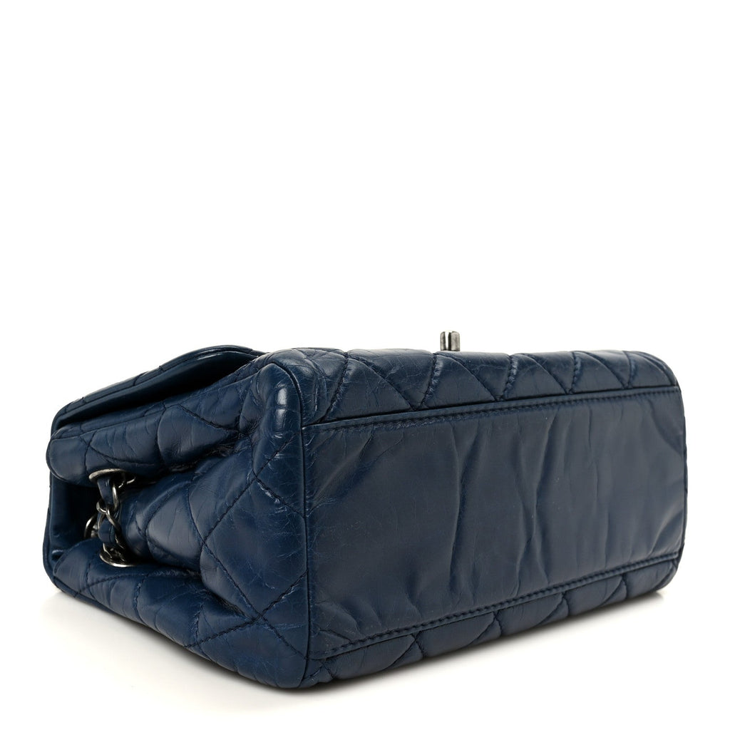 Glazed Calfskin Quilted Medium Coco Soft Flap Navy