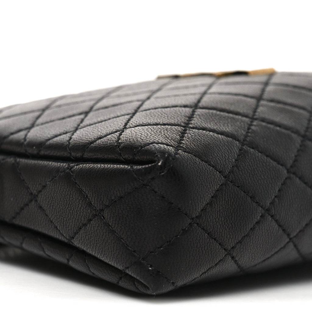Lambskin Quilted Gaby Zipped Pouch Black