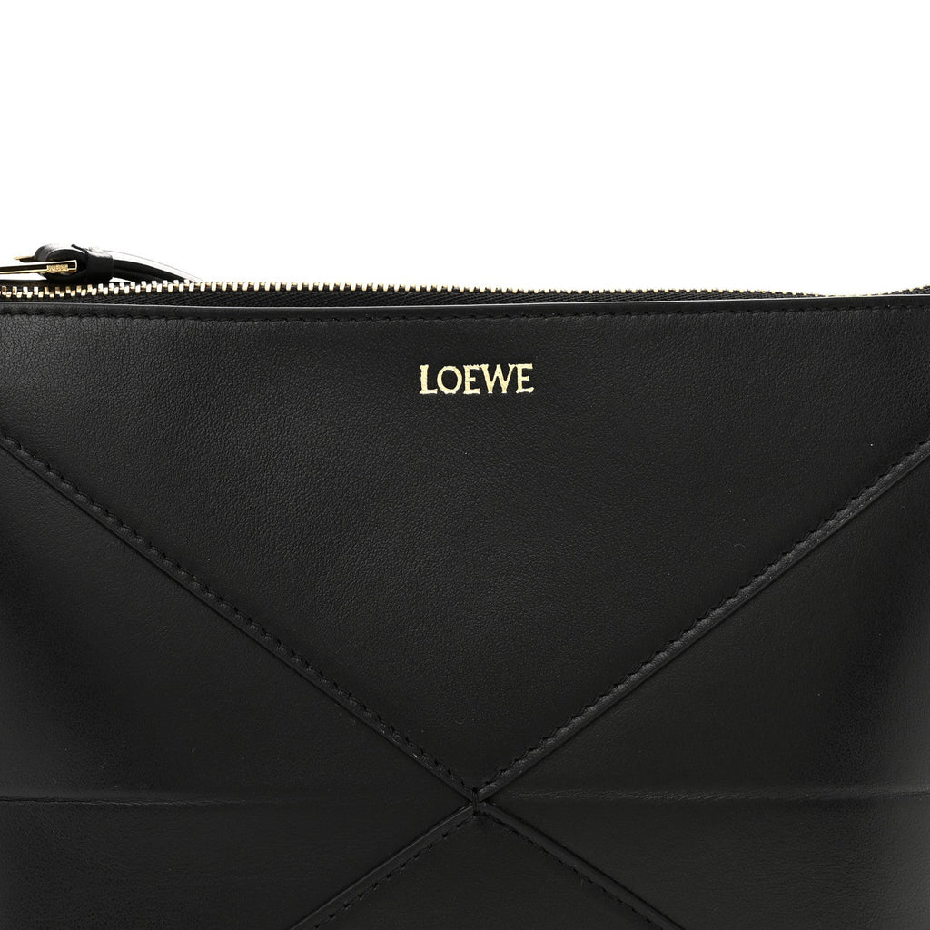 Shiny Calfskin Puzzle Fold Pouch Black