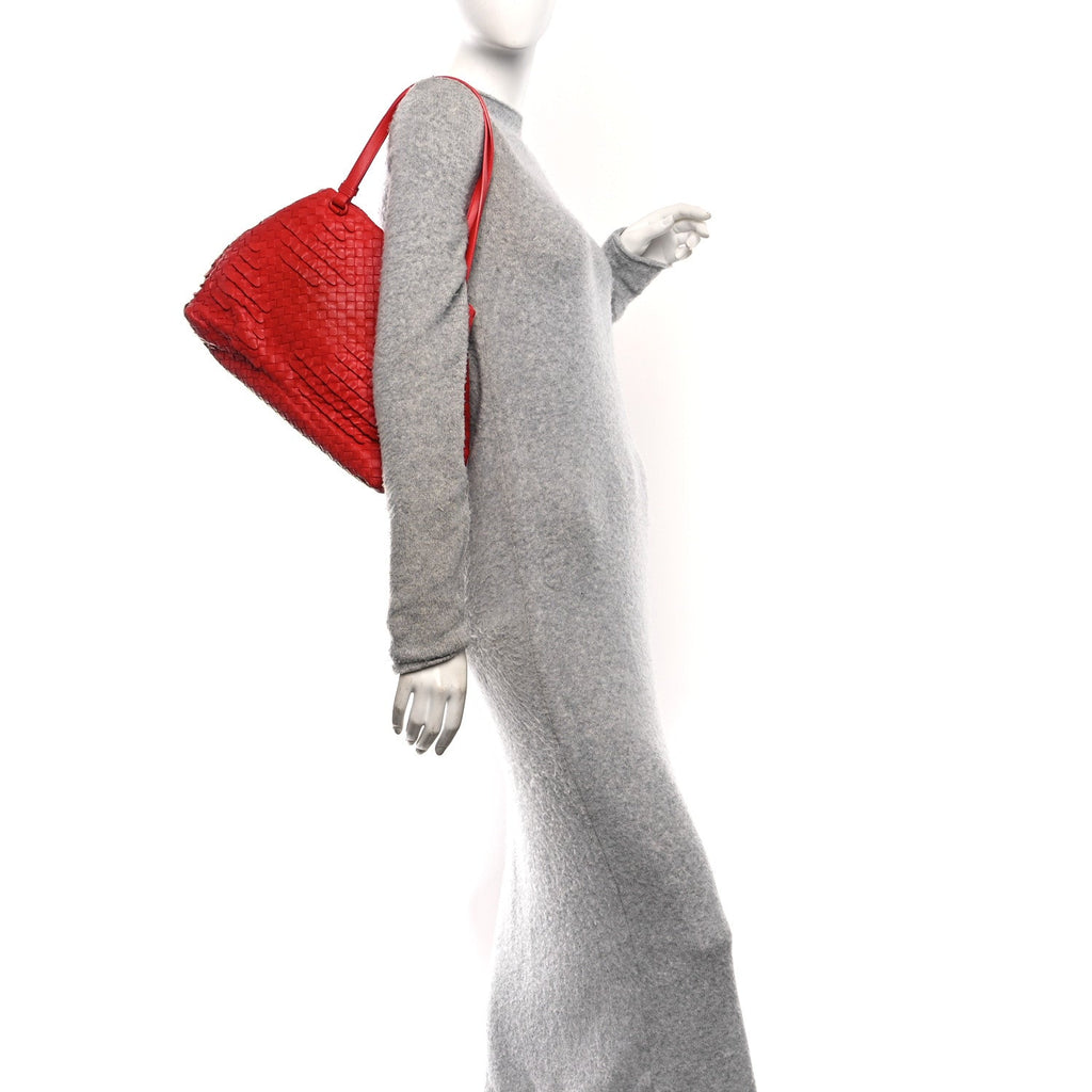 Nappa Intrecciato Ruffle Tote Red