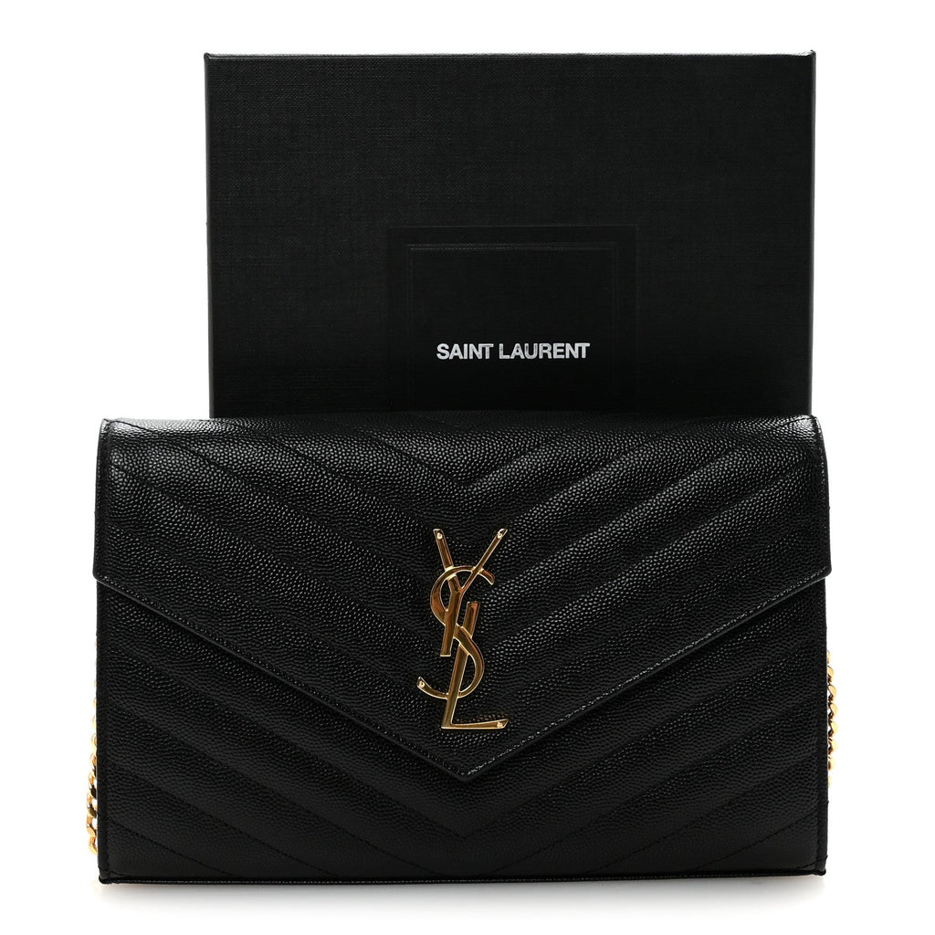 Grain De Poudre Matelasse Chevron Monogram Chain Wallet Black