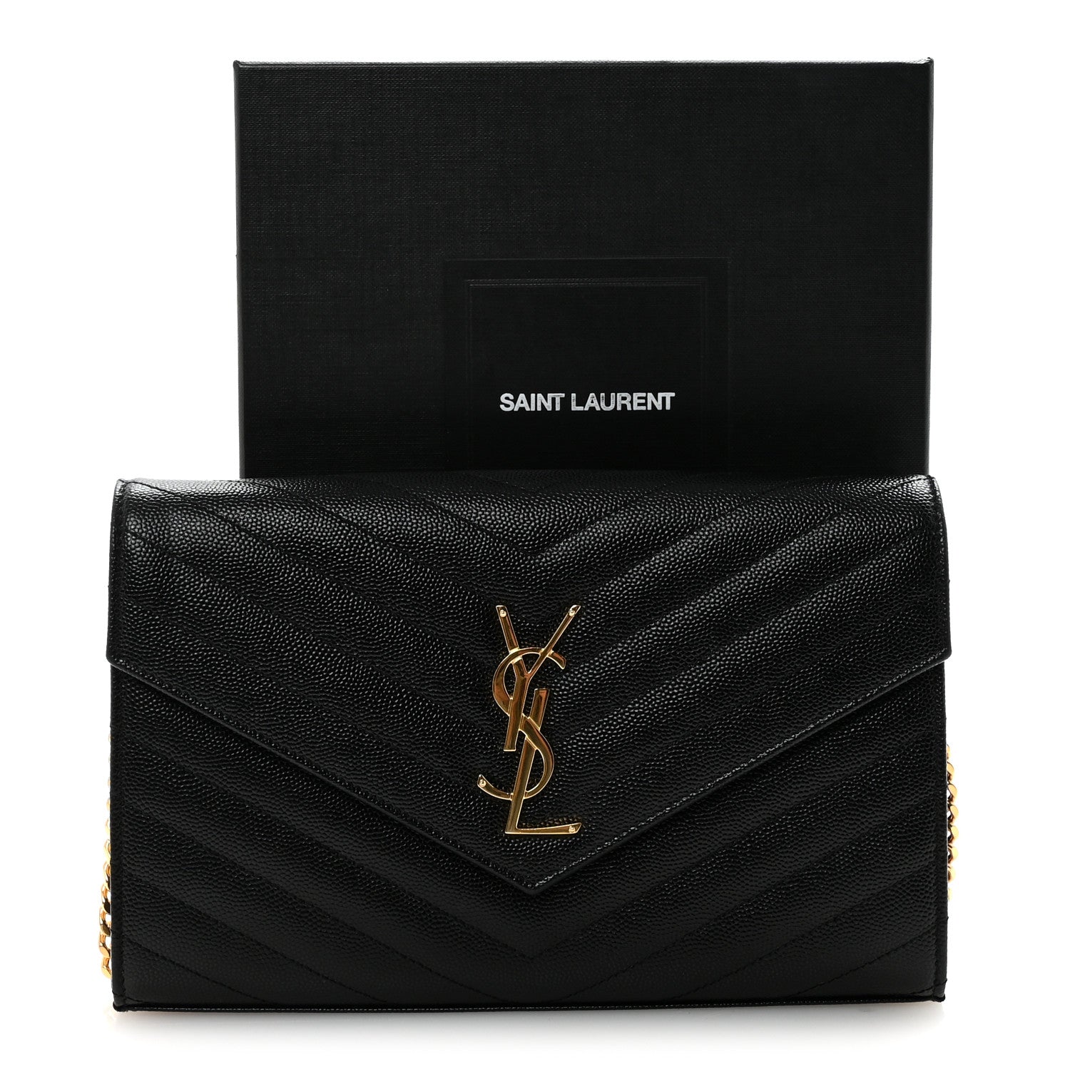 Grain De Poudre Matelasse Chevron Monogram Chain Wallet Black