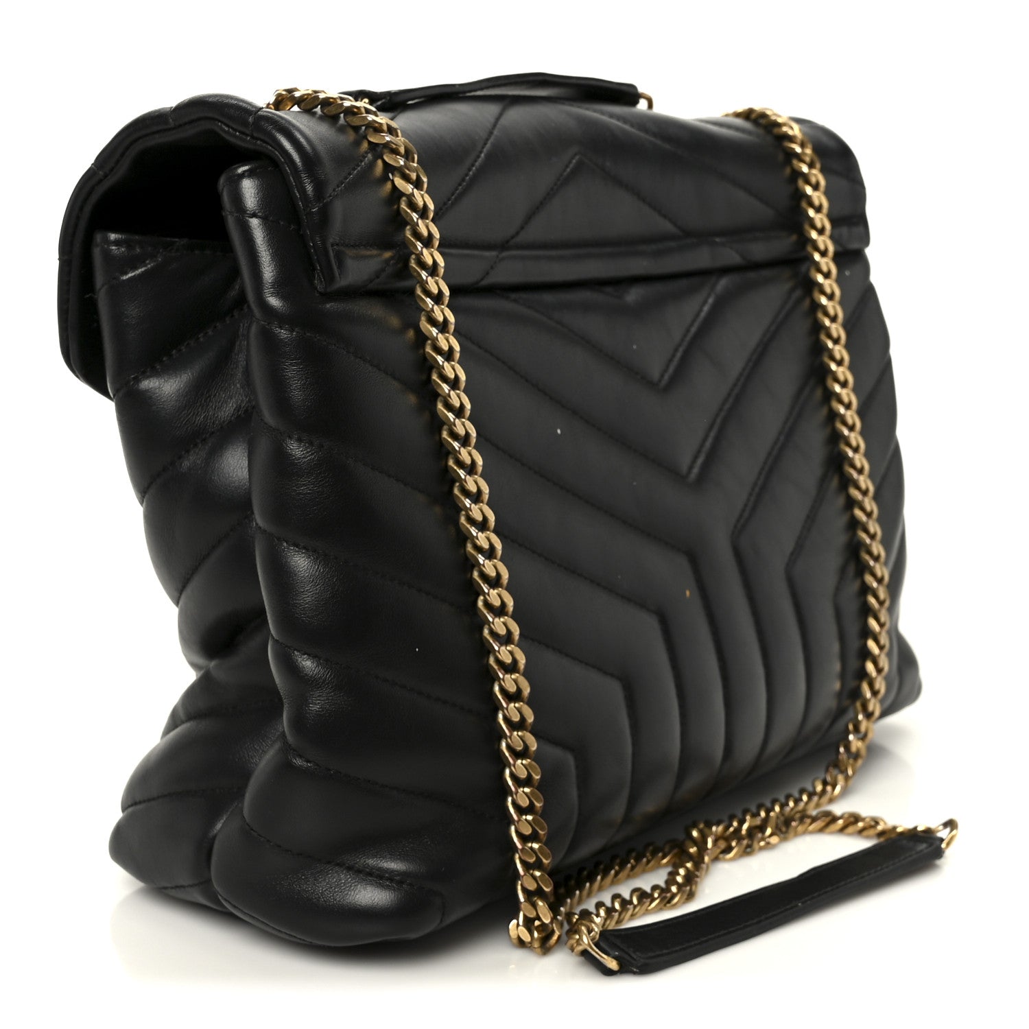 Grain de Poudre Calfskin Y Quilted Monogram Medium Loulou Chain Satchel Black