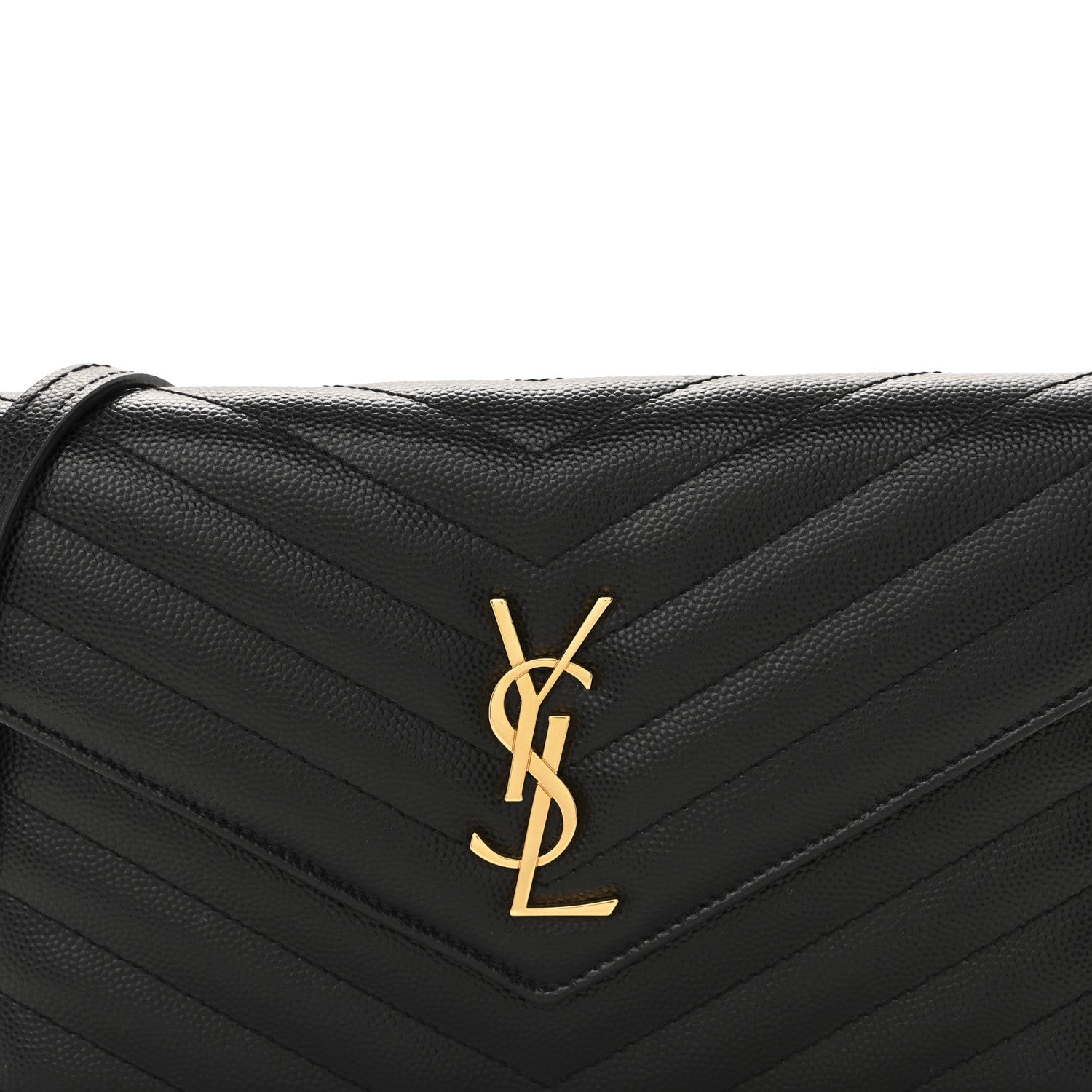 Grain De Poudre Matelasse Chevron Monogram Envelope Chain Wallet Black