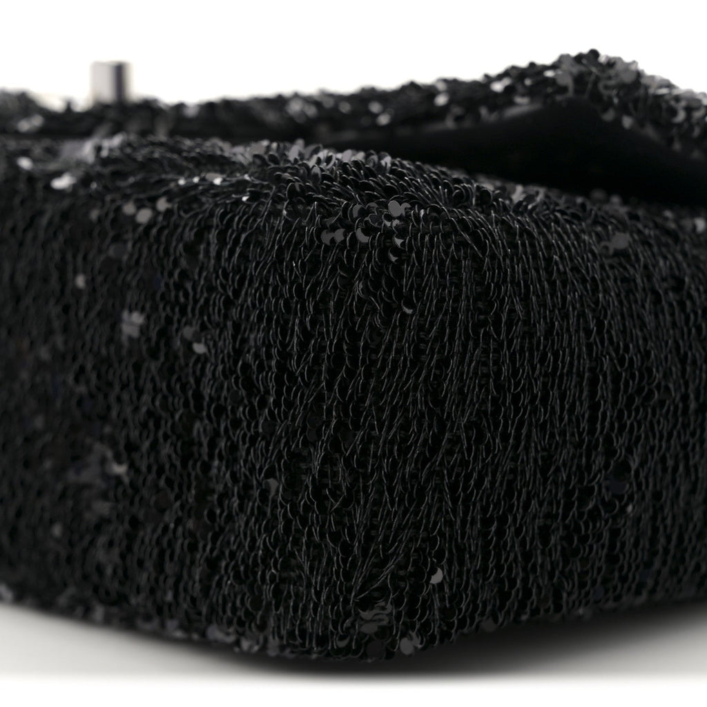Sequin Ribbon Mini Rectangular Flap Black White