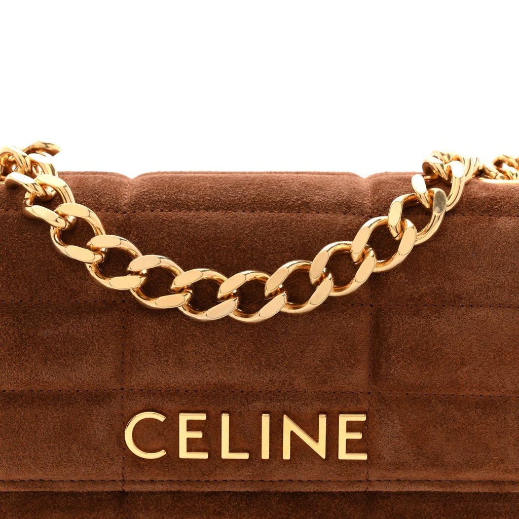 Suede Matelasse Quilted Chain Shoulder Bag Brown