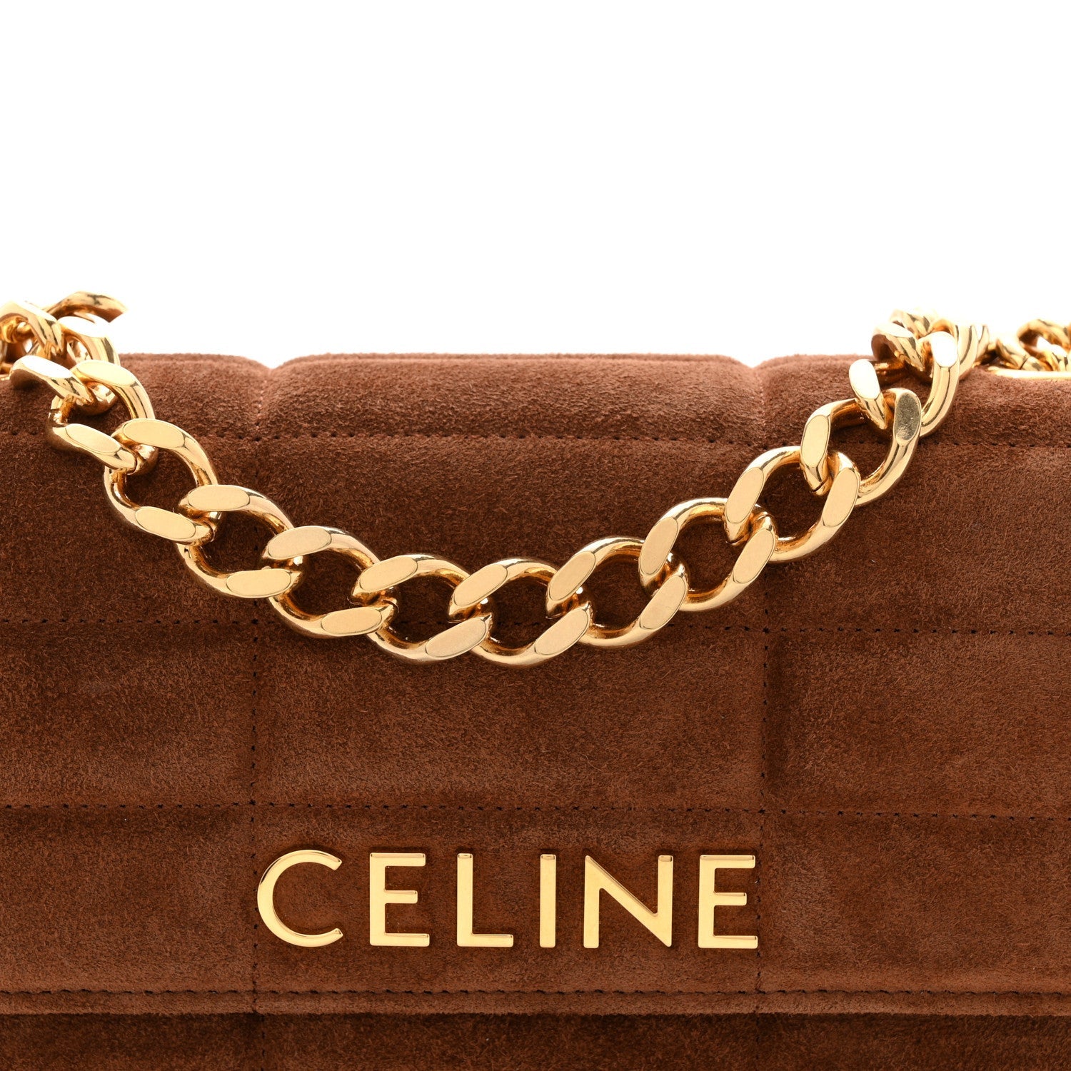 Suede Matelasse Quilted Chain Shoulder Bag Brown