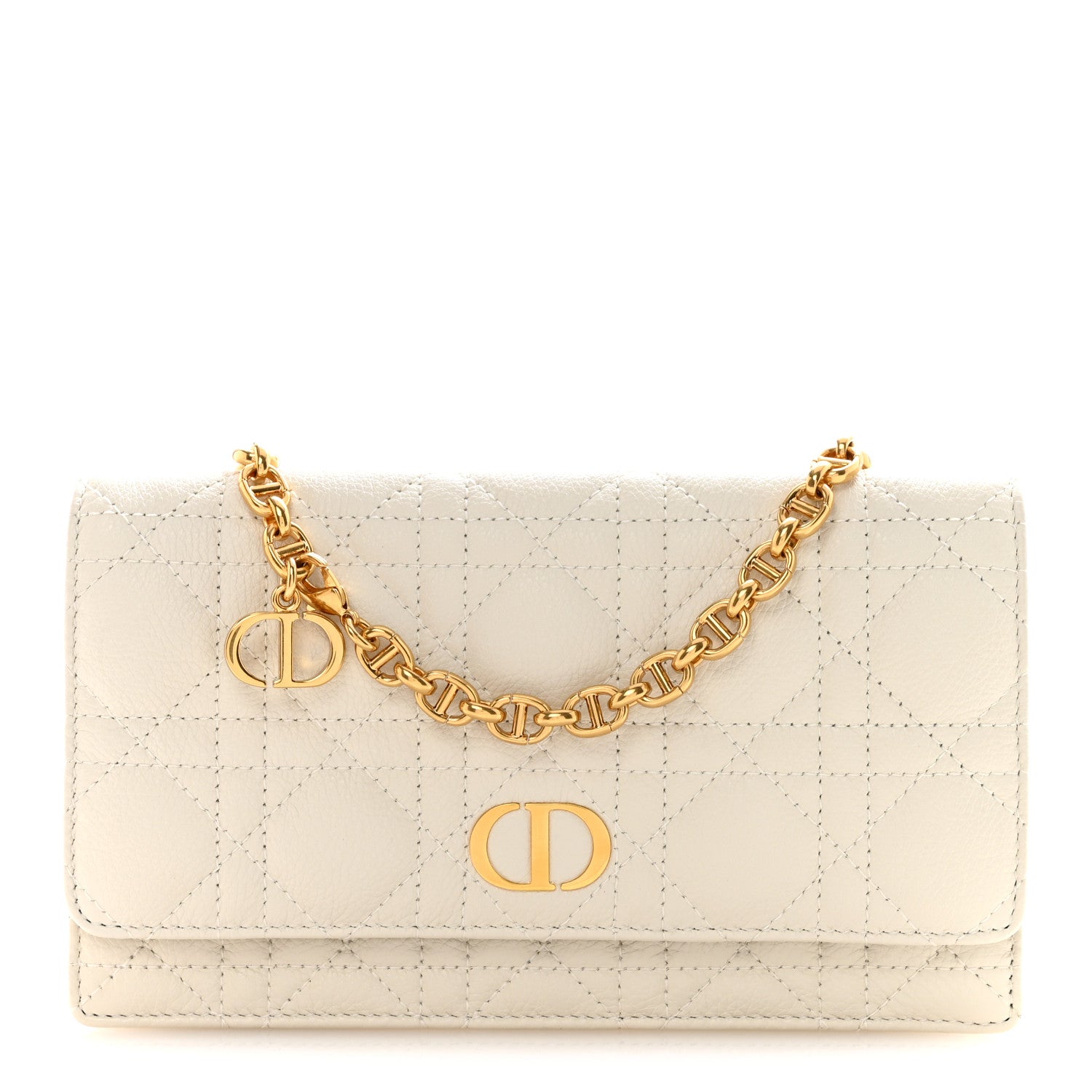 Supple Calfskin Caro Pouch with Chain Latte