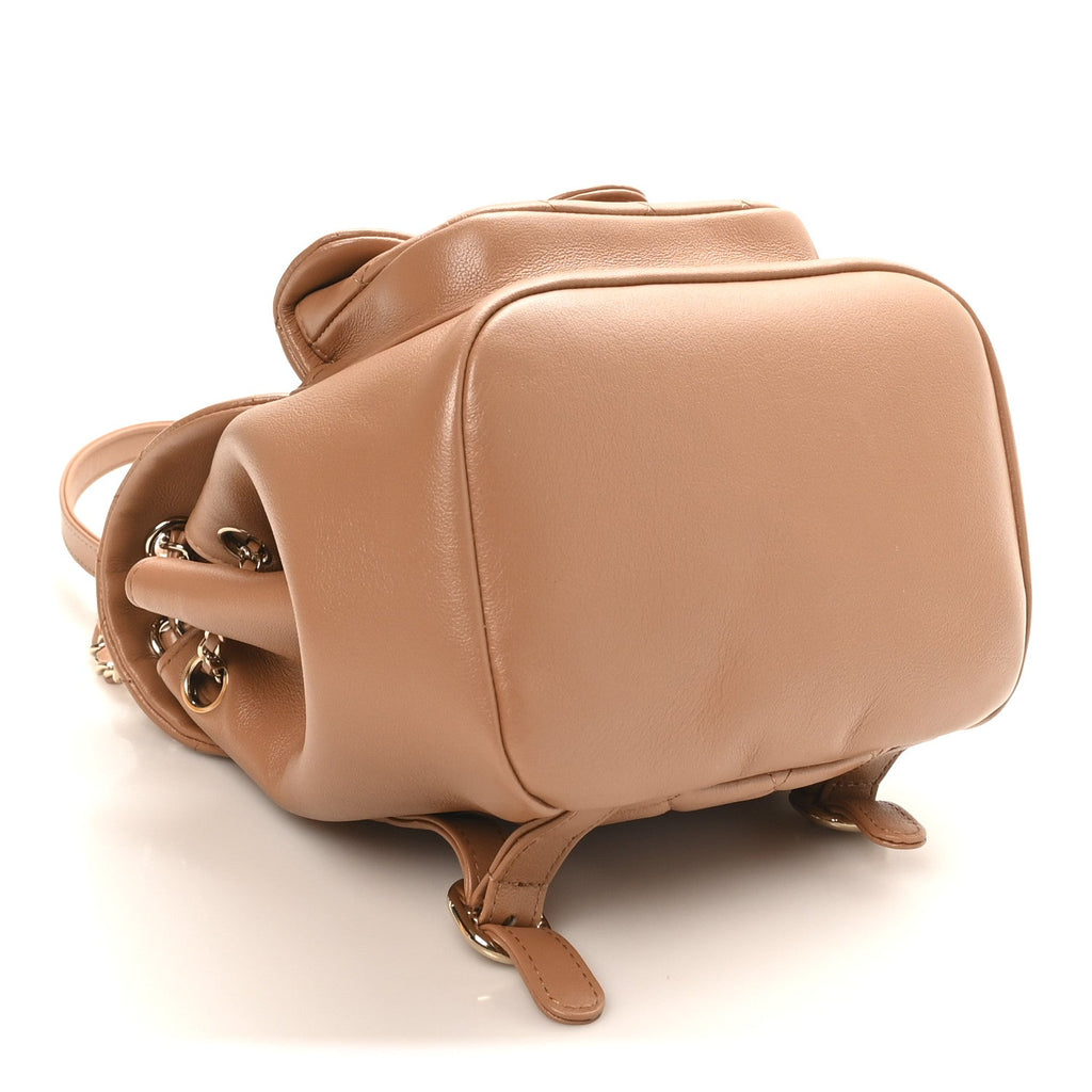 Quilted Small Duma Pockets Drawstring Backpack Light Brown