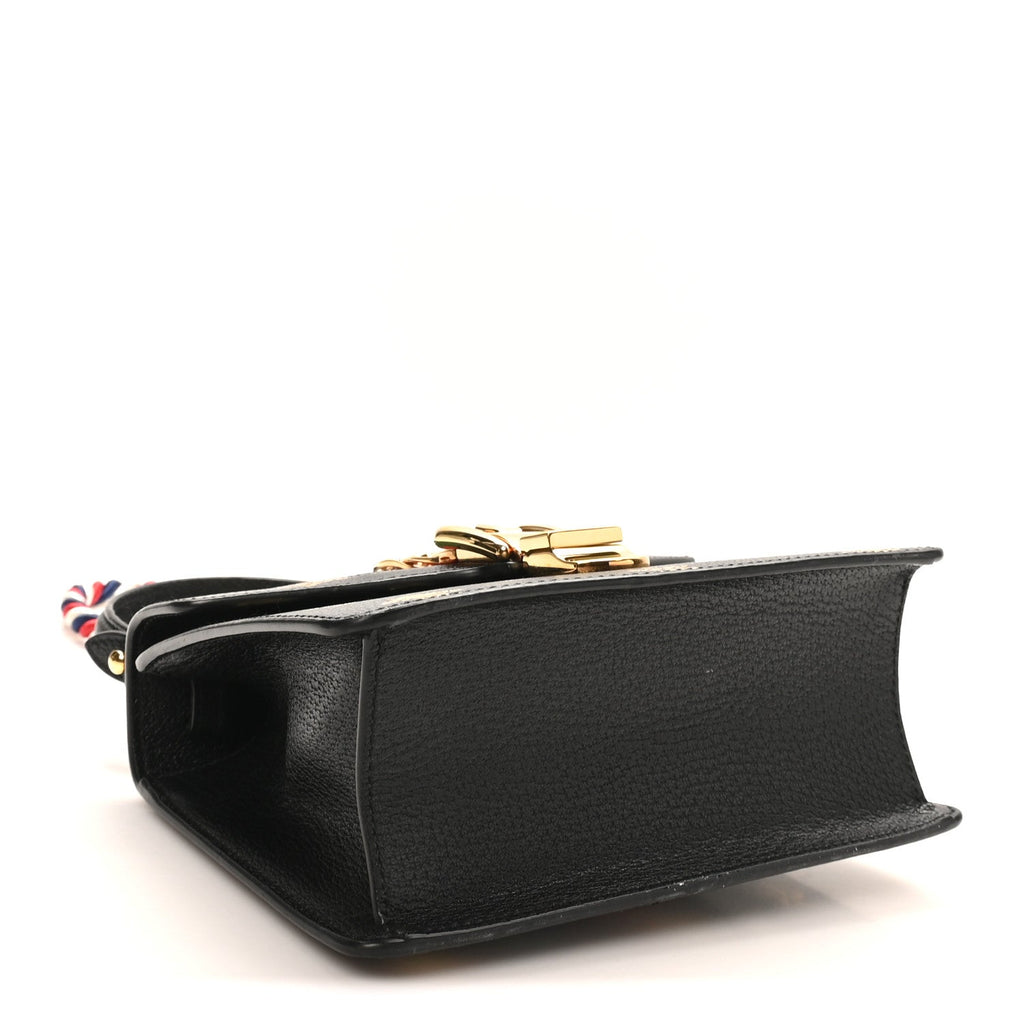 Textured Calfskin Bee Star Print Mini Sylvie Top Handle Bag Black