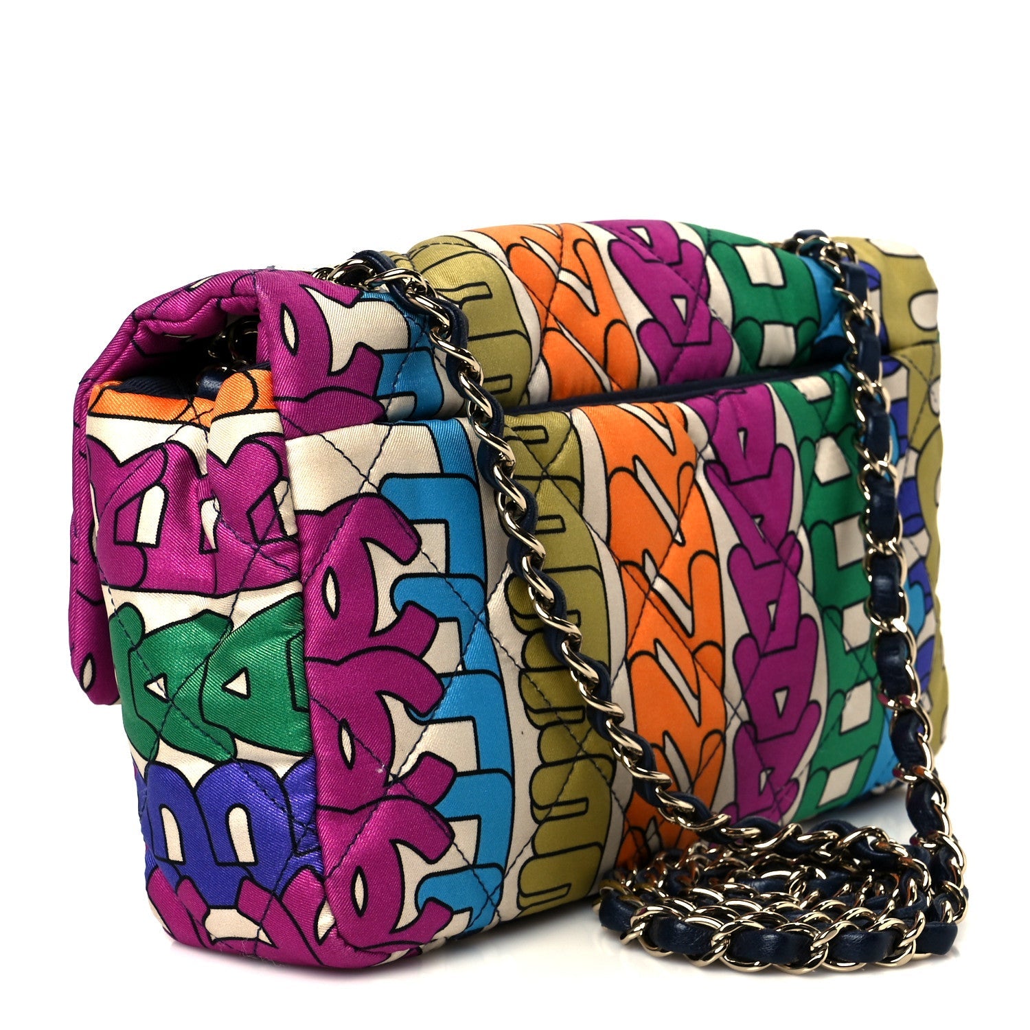 Printed Fabric Quilted Logo Single Flap Bag Multicolor