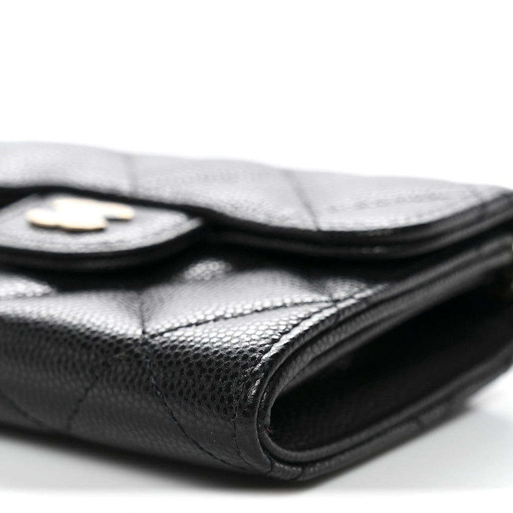 Caviar Quilted Flap  Holder On Chain Black