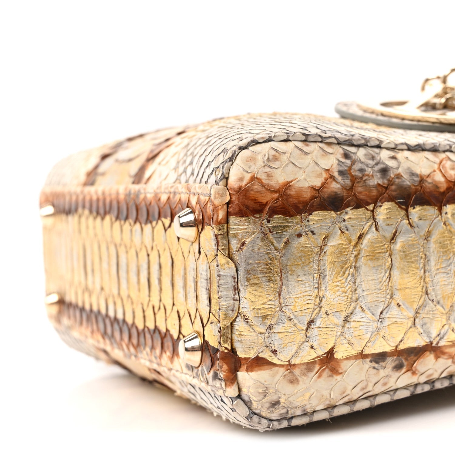 Snakeskin Mini Lady Dior Beige Gold