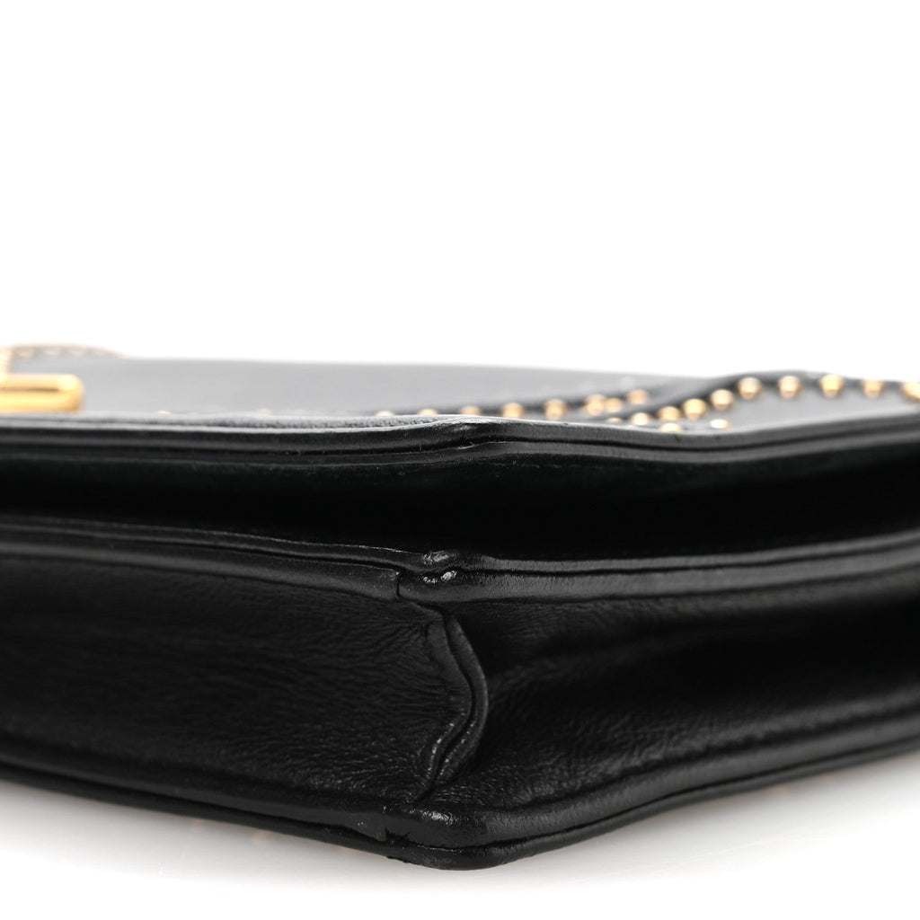 Calfskin Studded Diorama Wallet on Chain Pouch Black