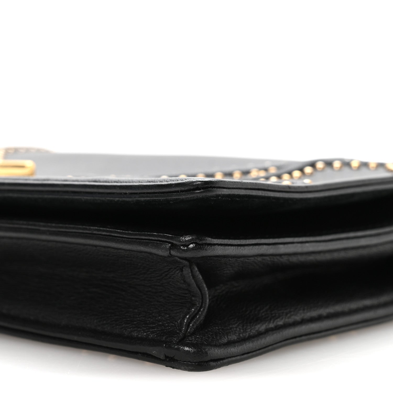 Calfskin Studded Diorama Wallet on Chain Pouch Black