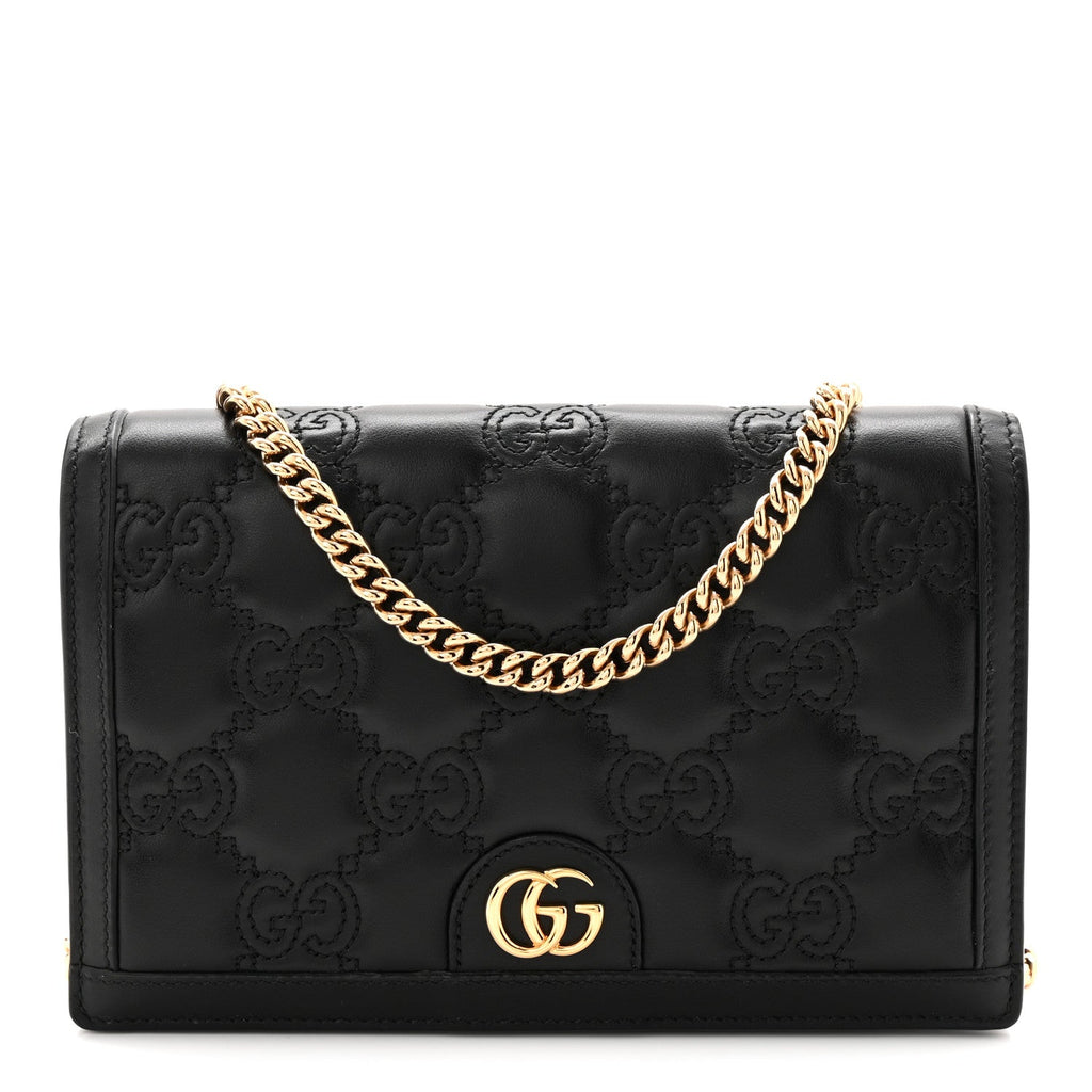Calfskin GG Matelasse Chain Wallet Black