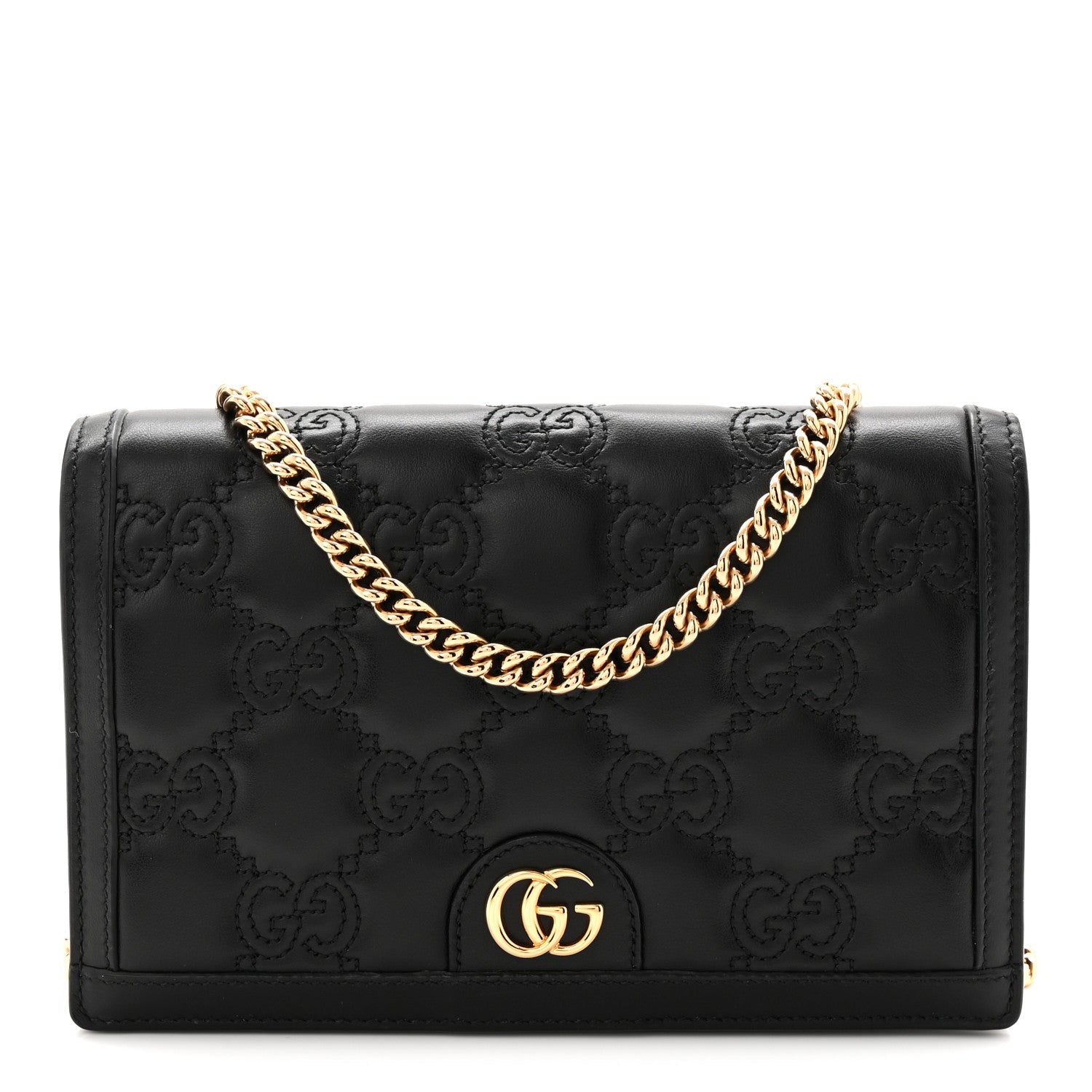 Calfskin GG Matelasse Chain Wallet Black
