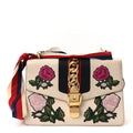 Calfskin Embroidered Small Sylvie Shoulder Bag White