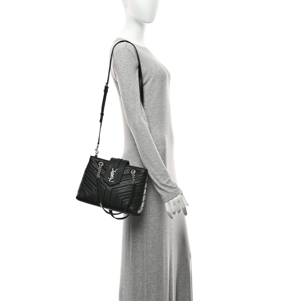 Calfskin Y Quilted Monogram Small Loulou Shopper Black