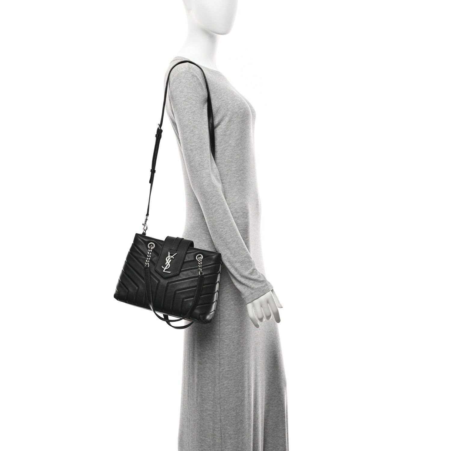 Calfskin Y Quilted Monogram Small Loulou Shopper Black