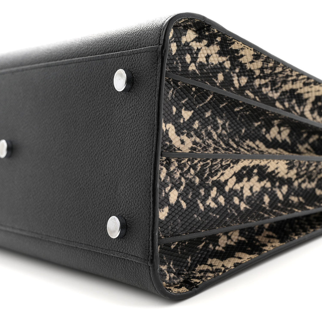 Grained Calfskin Embossed Python Small Sac De Jour Black